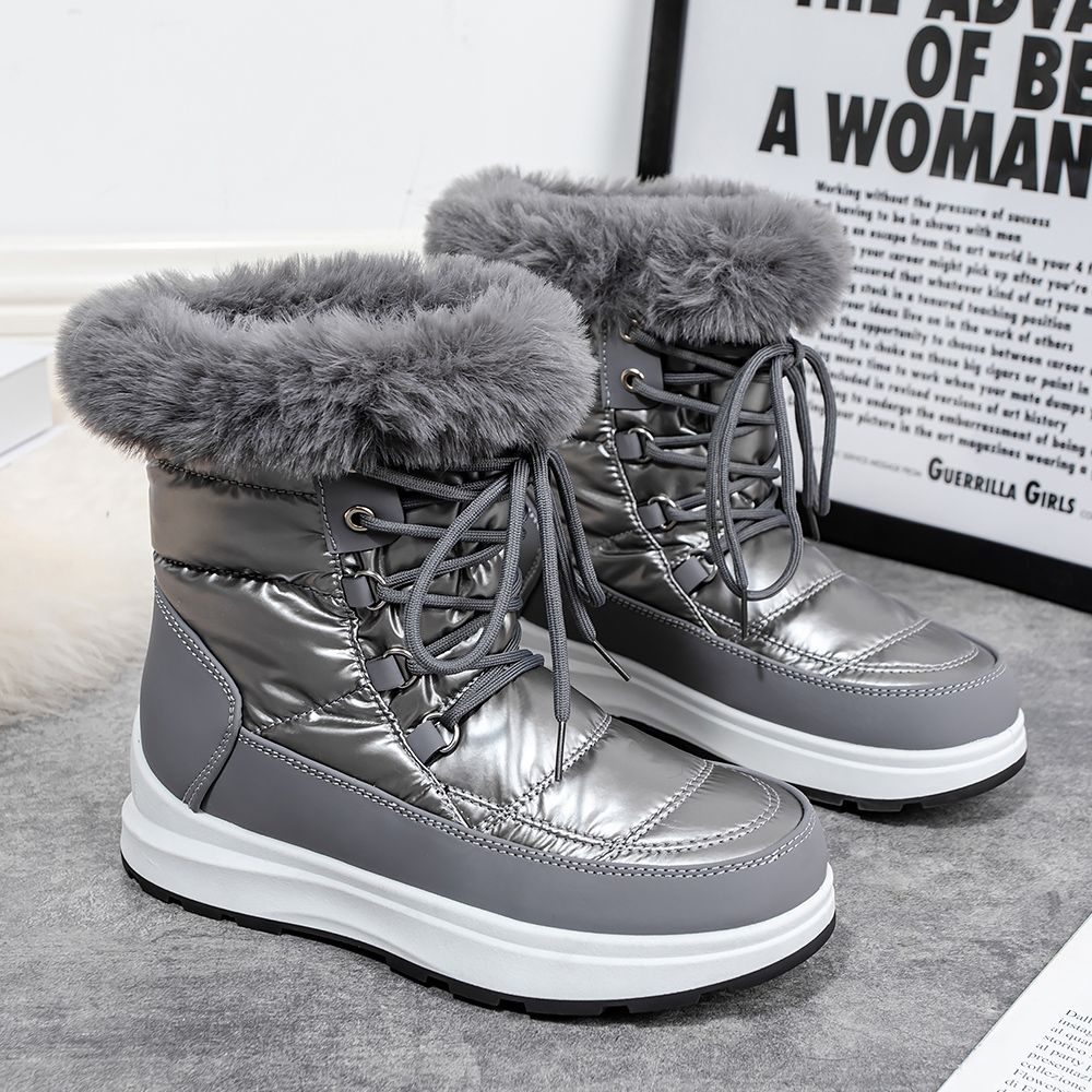 Fashion Snow Boots - Lace-Up Style with Fur Trim