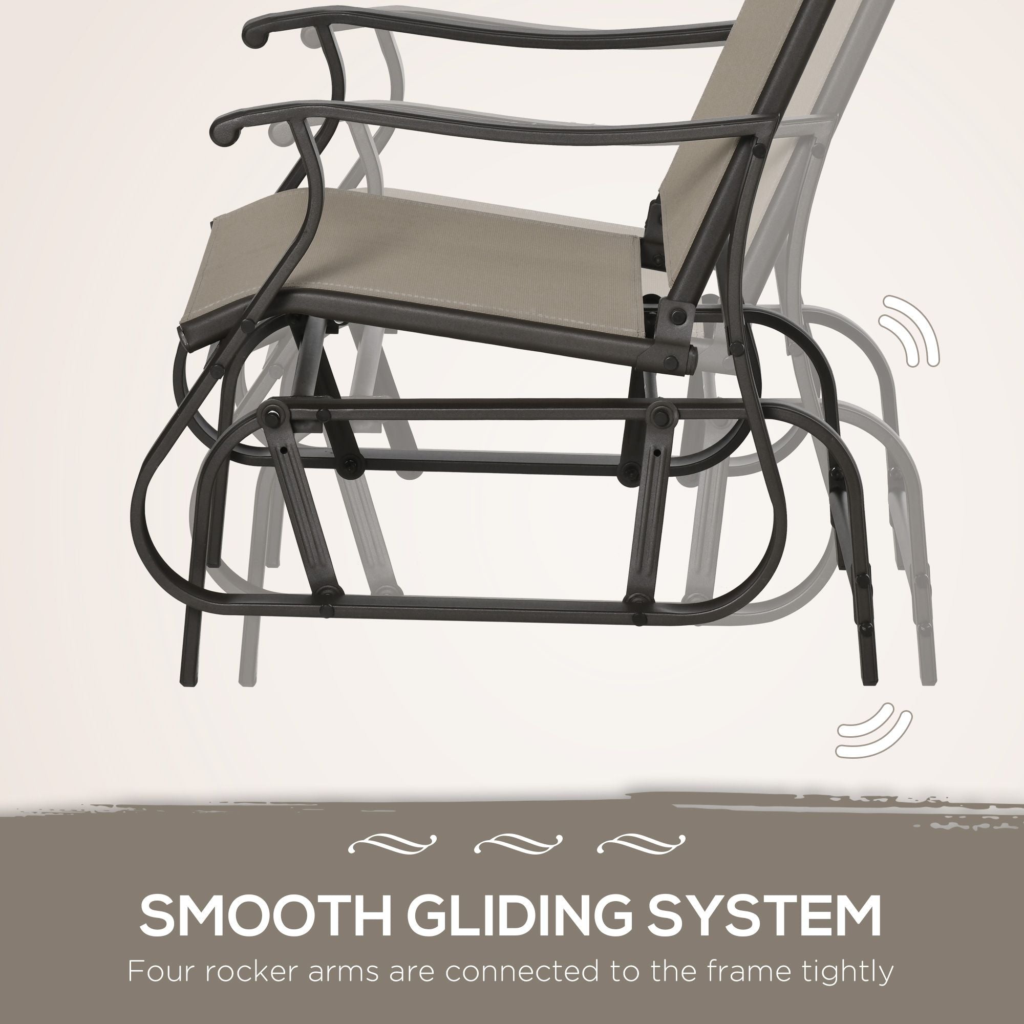 Outsunny 3-Piece Gliding Chair & Tea Table Set, Outdoor 2 Rocker Seats with Steel Frame, Tempered Glass Tabletop, Garden Patio Furniture, Grey