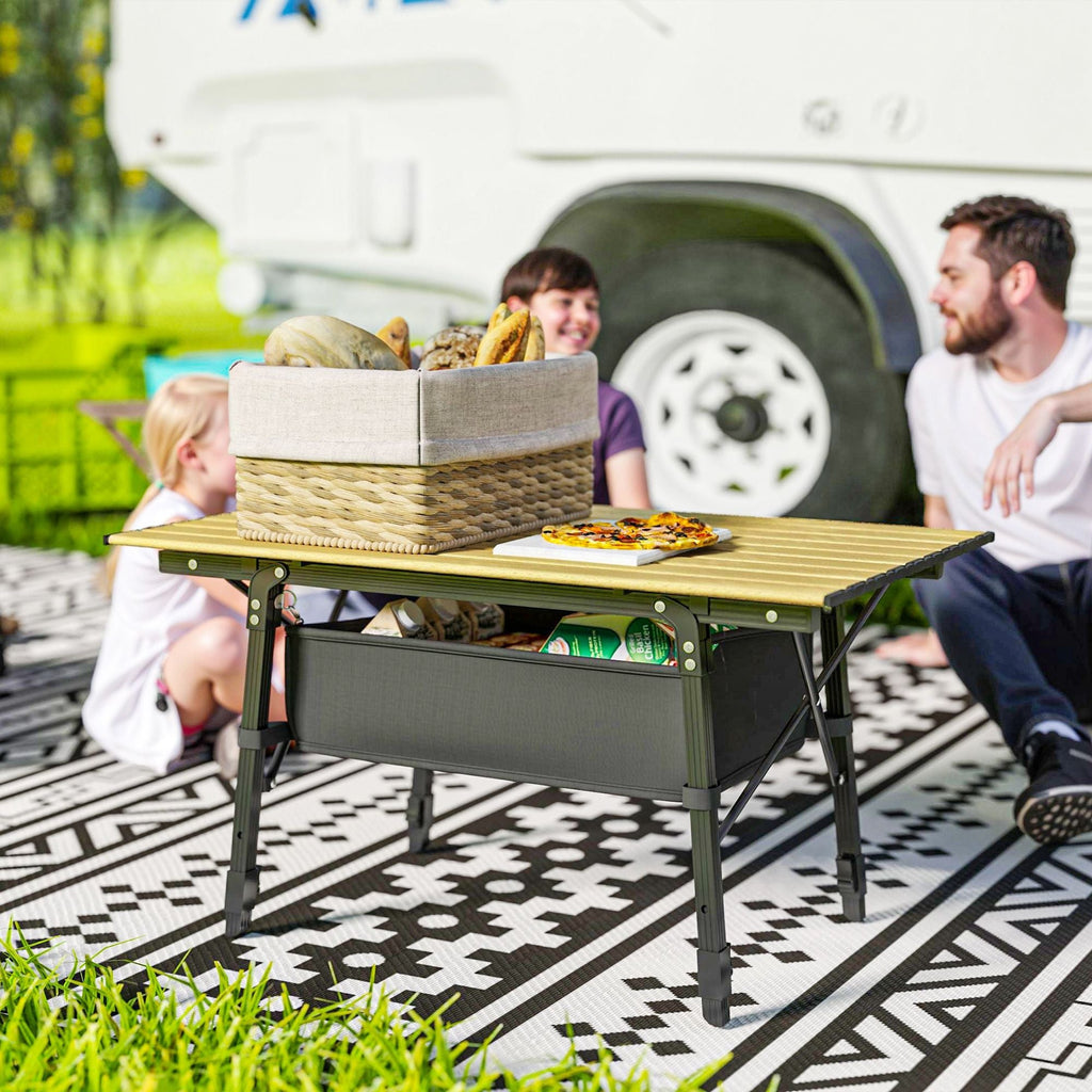 3ft Aluminum Small Folding Table, Portable Camping Table with Storage Bag, Carry Bag for Outdoor Picnic BBQ, Brown