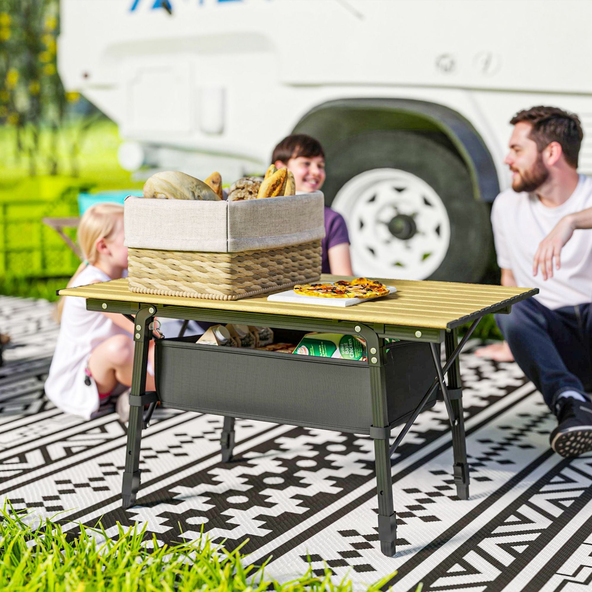 3ft Aluminum Small Folding Table, Portable Camping Table with Storage Bag, Carry Bag for Outdoor Picnic BBQ, Brown