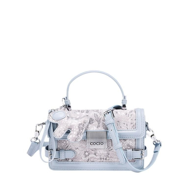 New embroidery handheld small square bag female ins hundred fashion lock buckle single shoulder crossbody bag