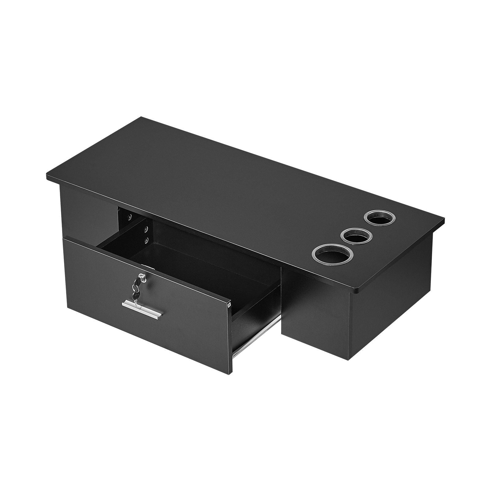 VEVOR Wall-Mounted Salon Workstation, Equipped with 3 Holders for Hair Dryers, Secure Drawer with Lock, Ideal for SPA, Hairdressing Salons, Home & Bathroom Use, in Sleek Black