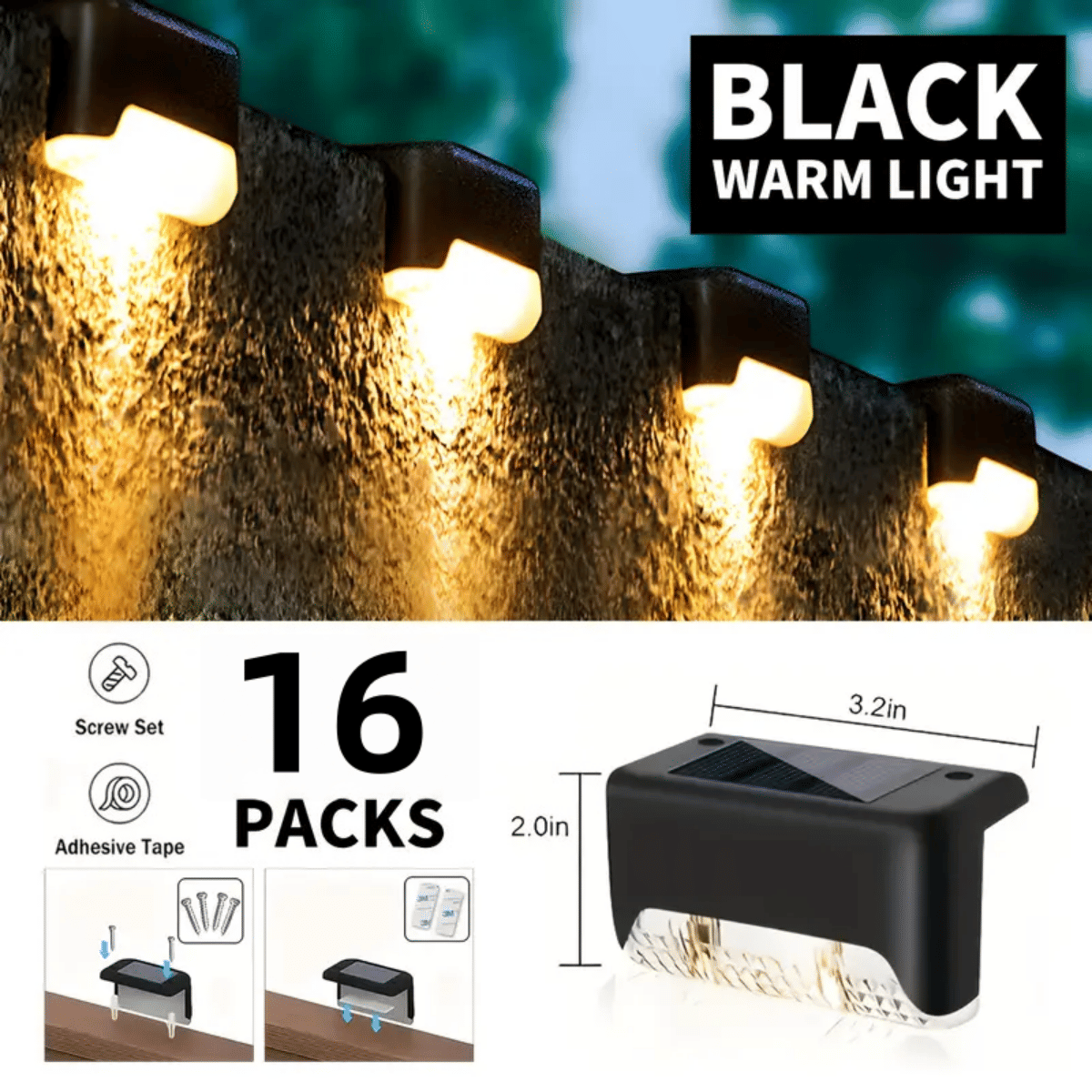 Solar Deck Lights Outdoor 16 Pack, Solar Step Lights Waterproof Led Solar lights for Outdoor Stairs, Step , Fence, Yard, Patio, and Pathway(Warm White)