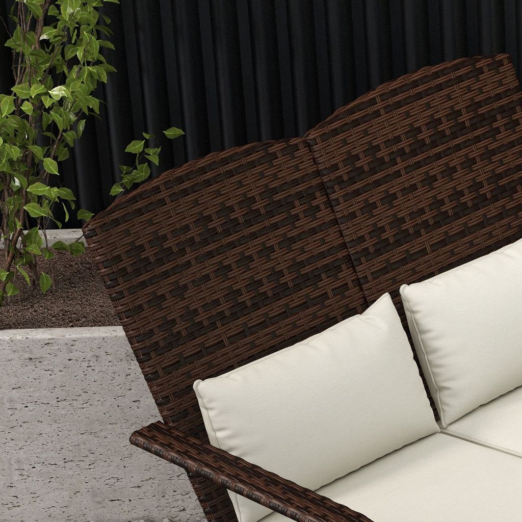 Outsunny 2 Person Patio Wicker Adirondack Chair, High-Back Fire Pit Chair with Cushions, Cream White