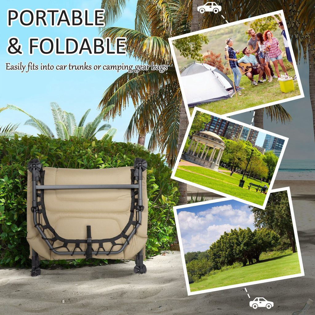 Camp Lounger Deluxe: Folding Cot with Padded Cushion, Adjustable Backrest, 400LBS Cream