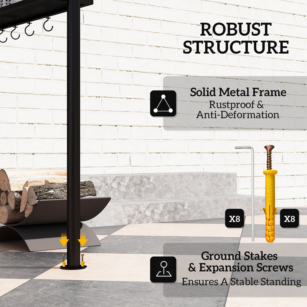 Outsunny 8' x 5' Outdoor Grill Gazebo, Barbecue Gazebo Shelter with Side Awning, 2 Side Shelves and 6 Hooks, Brown