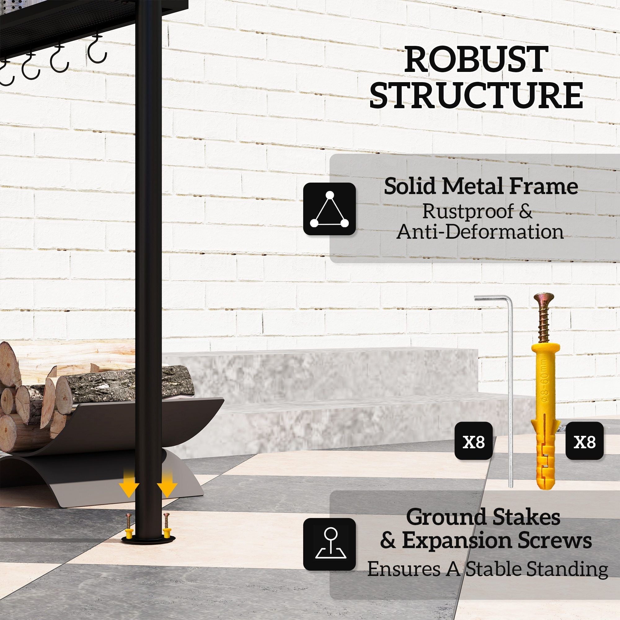 Outsunny 8' x 5' Outdoor Grill Gazebo, Barbecue Gazebo Shelter with Side Awning, 2 Side Shelves and 6 Hooks, Brown