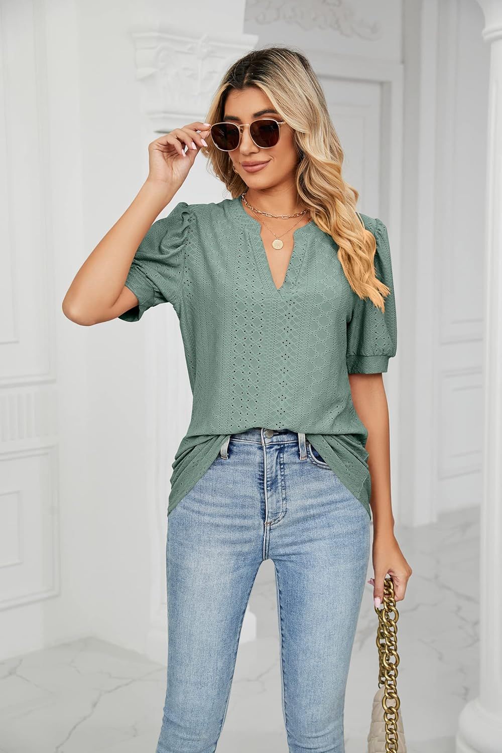 Womens Summer Tops, V Neck Ruffle Sleeve Blouses, Short Sleeve Casual Tops T-Shirts