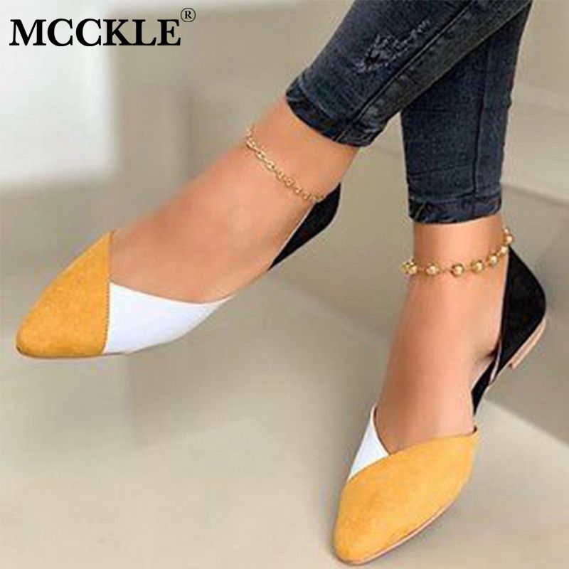 Women's Ballet Flats Loafers Autumn Flat Shoes for Women Pointed Toe PU Slip on Shallow Casual Mixed Color Ladies Shoe