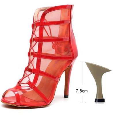 Woman High Top Latin Dance Shoes Red Black Ballroom Dance Boots Women Salsa Tango Dancing Shoes Girls Soft Bottom Party Sandals