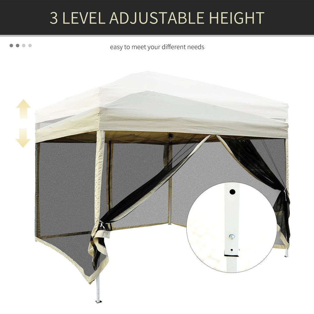 Outsunny 10x10 Pop Up Canopy Tent, Mesh Sidewalls, Adjustable Height, Carry Bag Included - Garden Patio Shade, Easy Setup