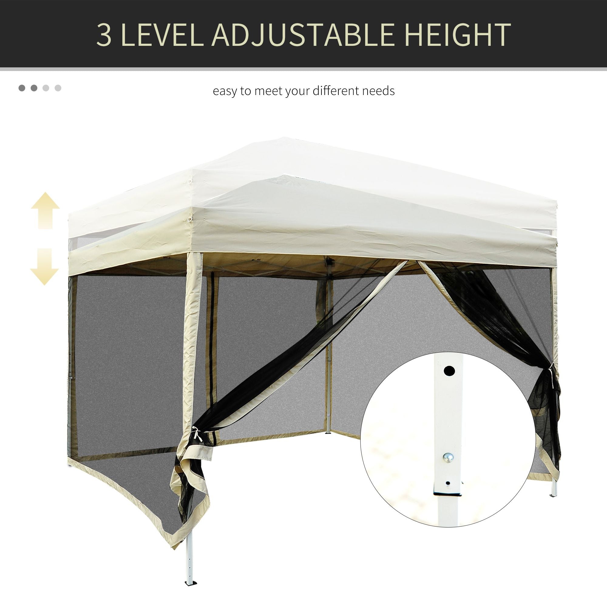 Outsunny 10x10 Pop Up Canopy Tent, Mesh Sidewalls, Adjustable Height, Carry Bag Included - Garden Patio Shade, Easy Setup