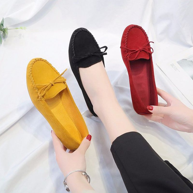 Women's Loafers Flat Shoes for Women Slip on Moccasions Casual Ballet Flats Bowtie Suede Female Shallow Ladies Shoe 2021