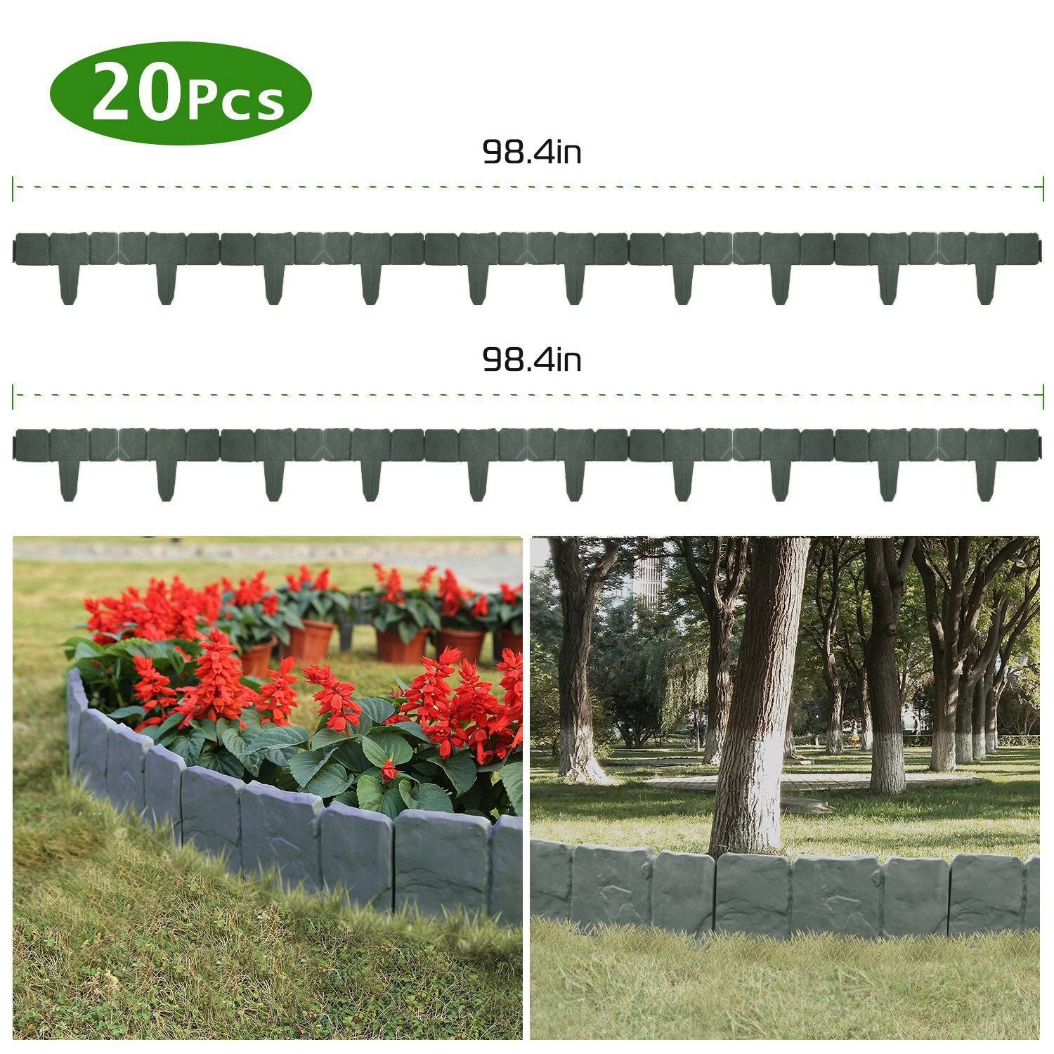 20 PCS Cobbled Stone Effect Plastic Garden Lawn Border Edging
