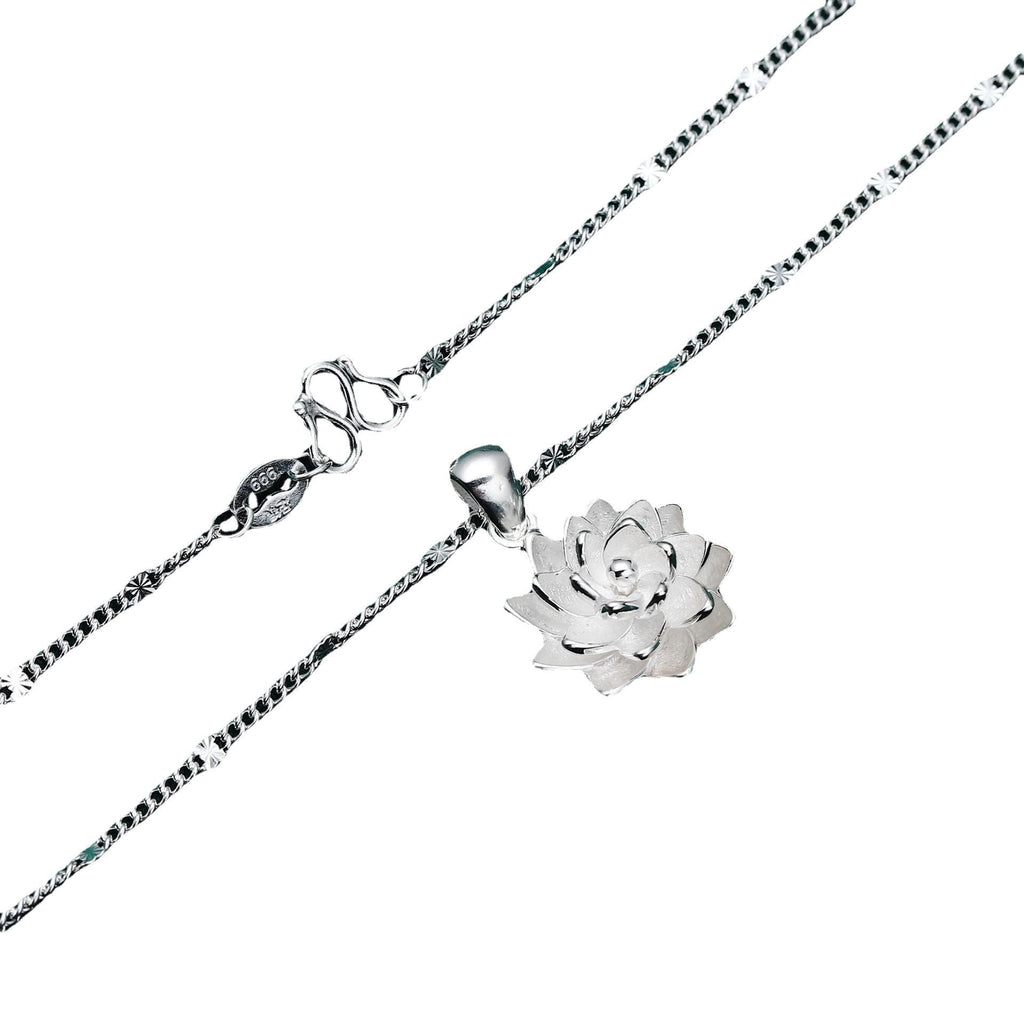 Pure Silver 990 Rotating Lotus Pendant Clavicle Necklace
