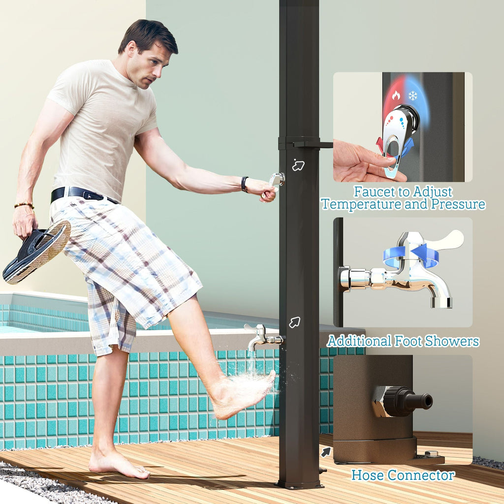 7.1FT Slolar Heated Outdoor Shower, 9.2 Gal Outdoor Solar Shower for Backyard Poolside Beach Spa