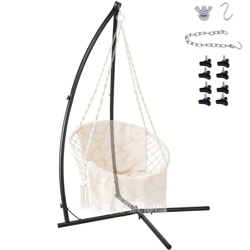 Heavy Duty Hammock Chair Stand C Shaped Solid Steel Hanging Chair Frame with Spring Hook and Buckle Indoor Outdoor Patio Deck Treehouse Porch Lounger Support Structure 330 lbs Capacity