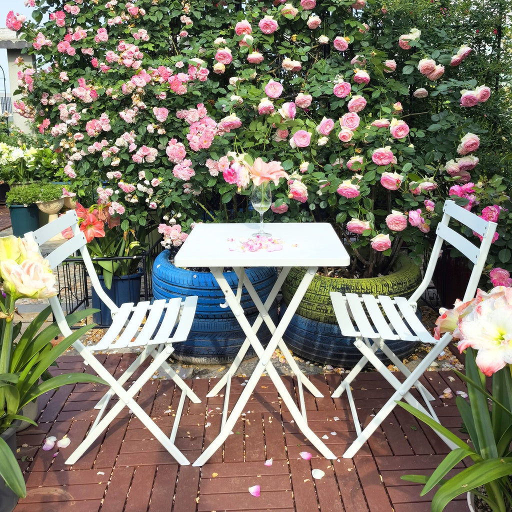 3 Piece Patio Bistro Set of Foldable Square Table and Chairs