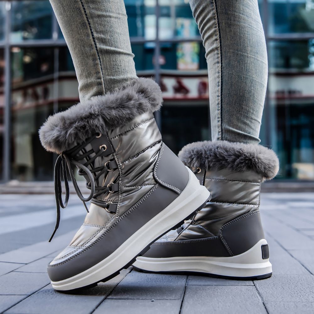 Fashion Snow Boots - Lace-Up Style with Fur Trim
