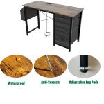 47.3"office desk with power outlet,3drawers and Side Pocket, Easy to Assemble,Frame stability Reversible for Home Office Study,Rustic Brown