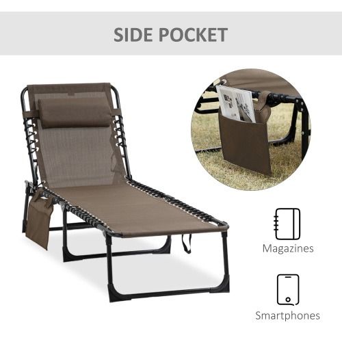 Portable Folding Recliner Chair Lightweight Adjustable Backrest with Removable Pillow Foldable Camping Lounger Sunbathing Bed for Patio Garden Beach Outdoor Use