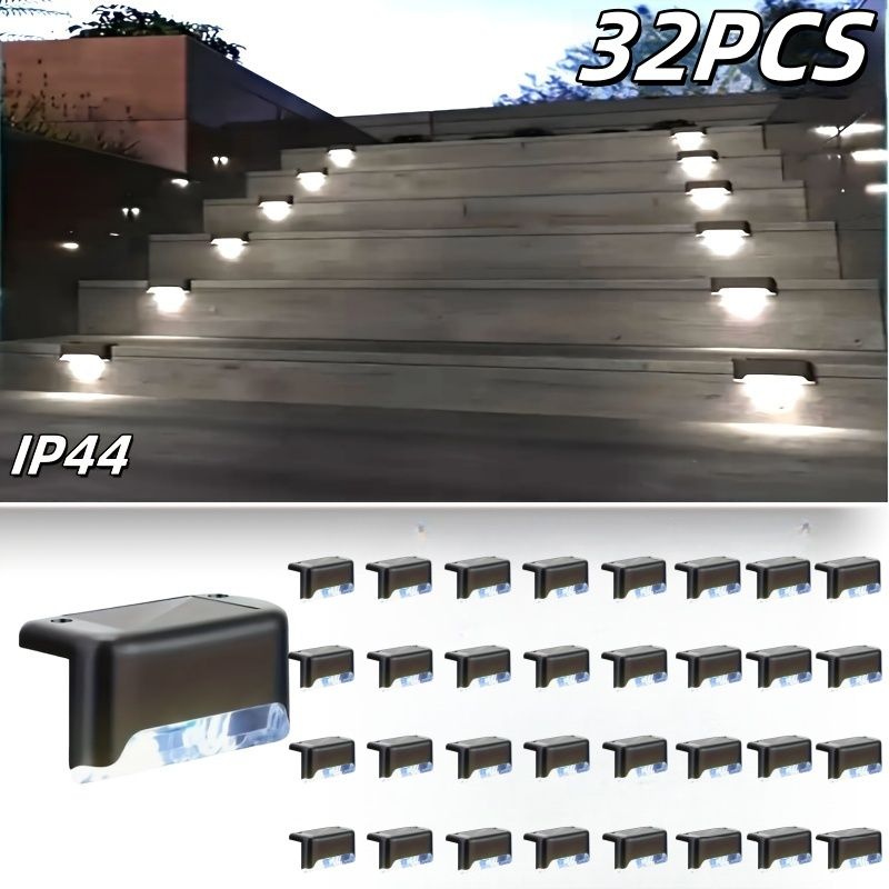 32PCS Solar Deck Lights Outdoor, Solar Step Lights Waterproof Led Solar lights for Outdoor Stairs, Step , Fence, Yard, Patio, and Pathway Family's Gifts (Warm White)