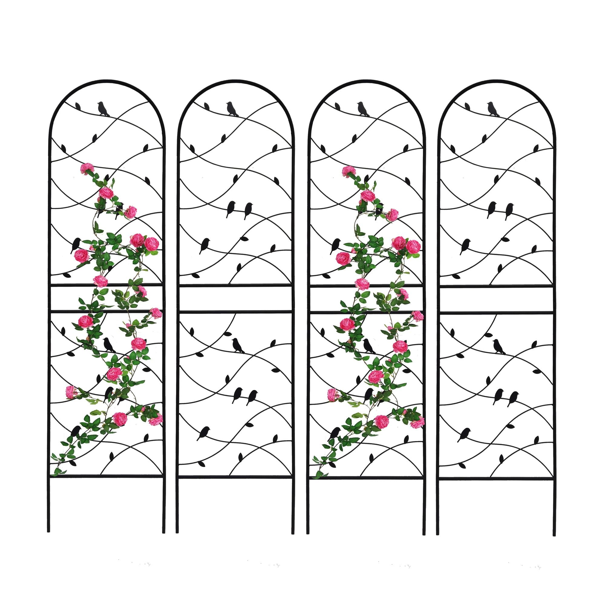4 Pack Metal Garden Trellis 71" x 19.7" Rustproof Trellis for Climbing Plants Outdoor Flower Support Bird Deco Black