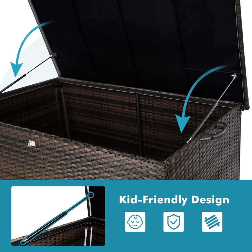 120 Gal. Outdoor Wicker Storage Box Waterproof, Resin Rattan Deck Box for Patio Garden Furniture, Outdoor Cushion Storage
