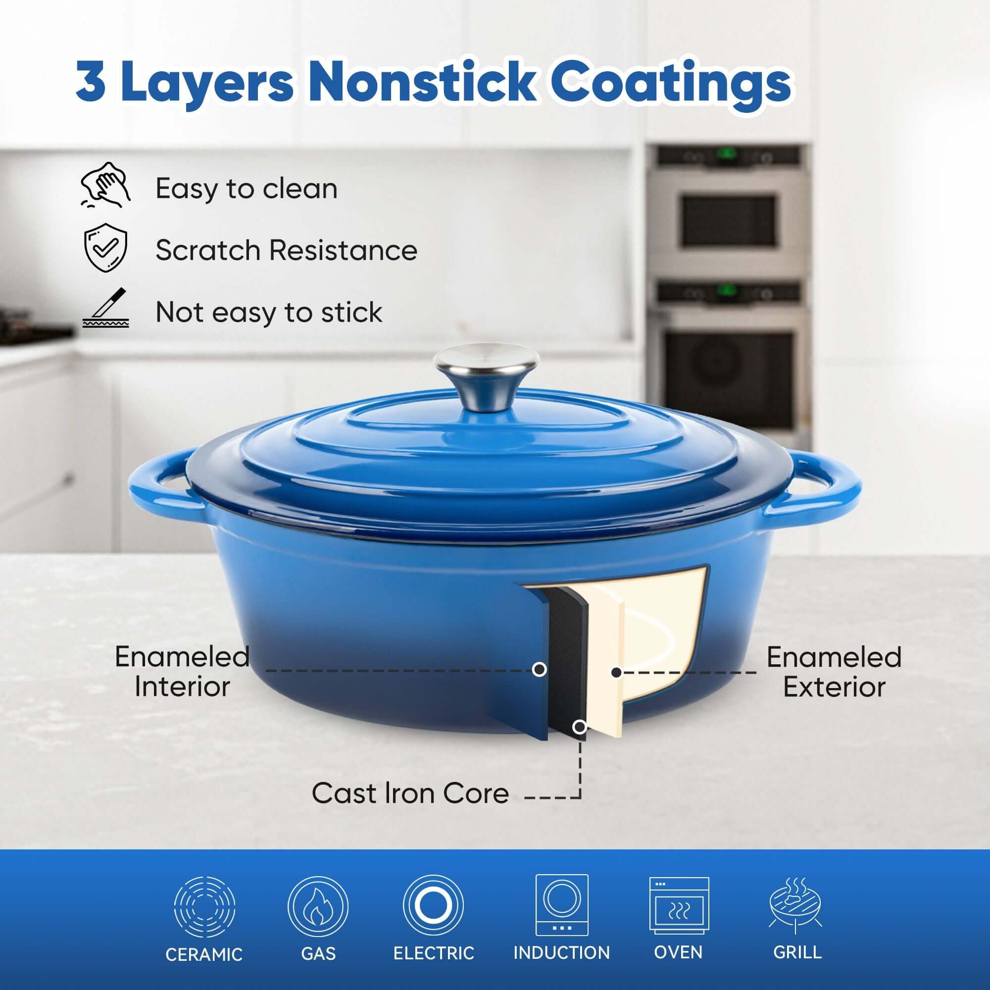 Cast iron soup POTS are suitable for various tools, such as ceramic, gas, induction cookers or barbecue grills. It can be used for cooking, baking and refrigeration.