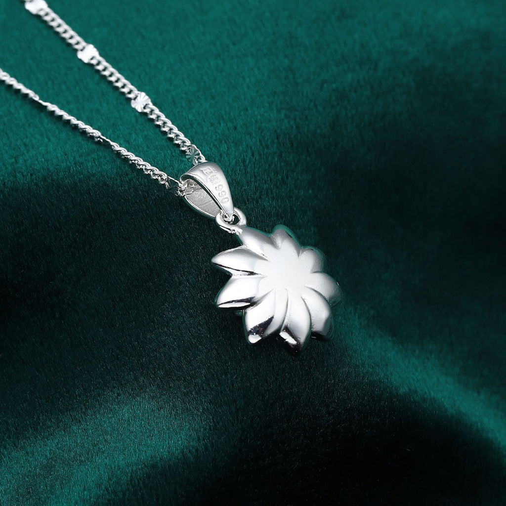 Pure Silver 990 Rotating Lotus Pendant Clavicle Necklace