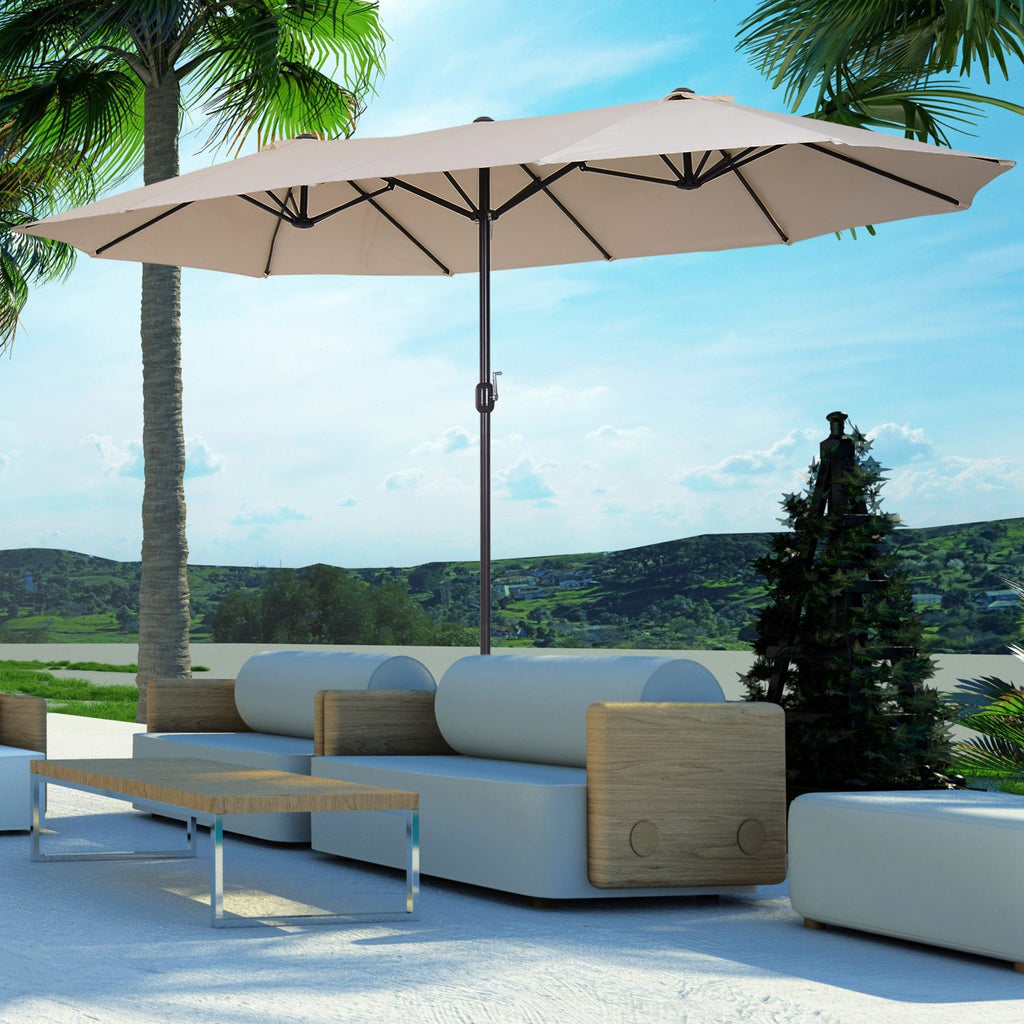 Outsunny 15ft Double-Sided Patio Umbrella Outdoor Market Extra Large Cream White with Crank for Deck Lawn Backyard Pool