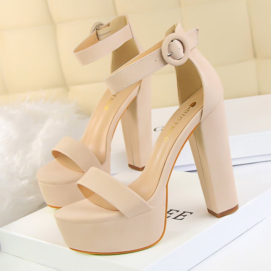 Women Pumps; Thick heel super thin high-heeled shoes; sexy women's shoes; open toe; belt buckle sandals
