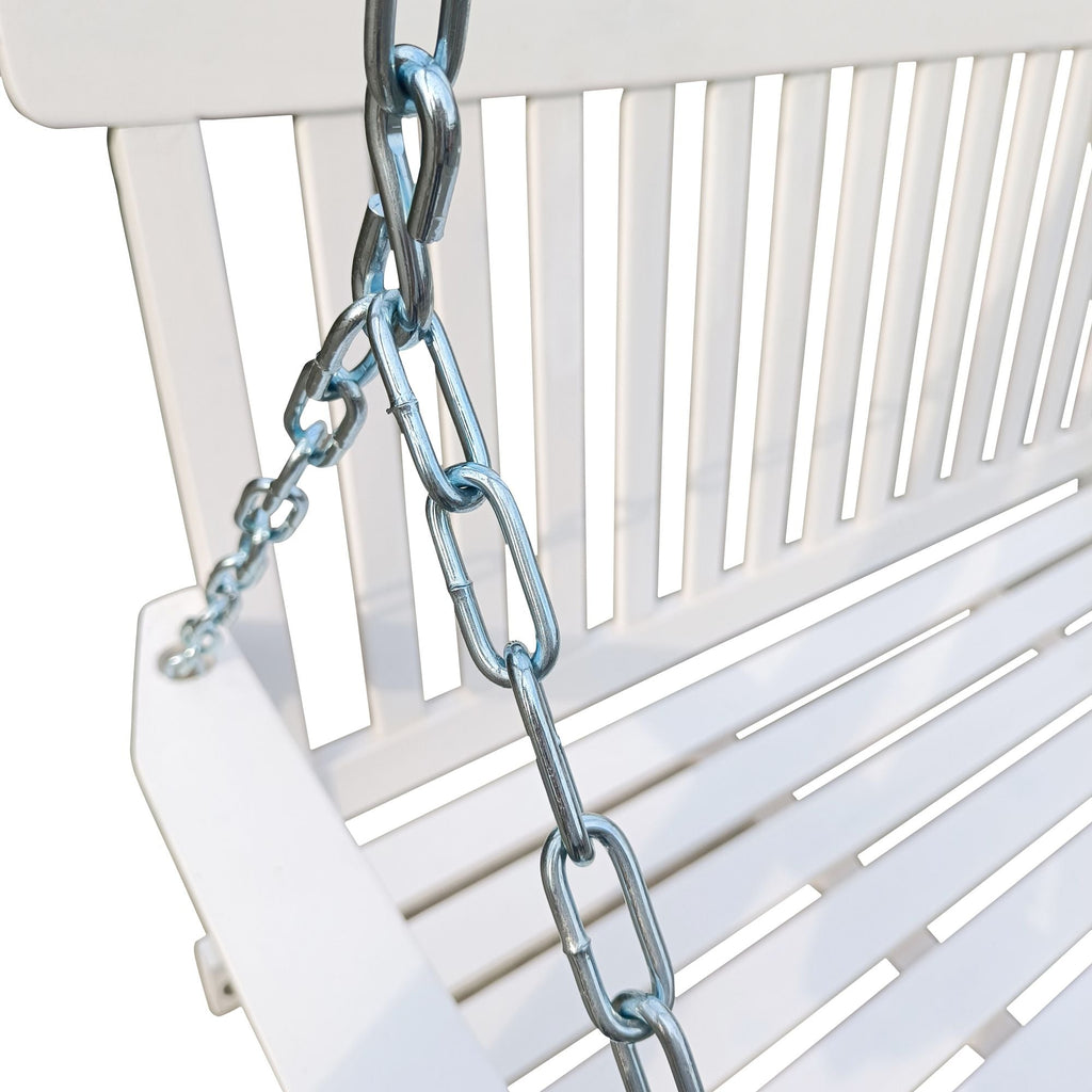 Front Porch Swing with Armrests;  Wood Bench Swing with Hanging Chains; for Outdoor Patio ; Garden Yard;  porch;  backyard;  or sunroom; Easy to Assemble; white
