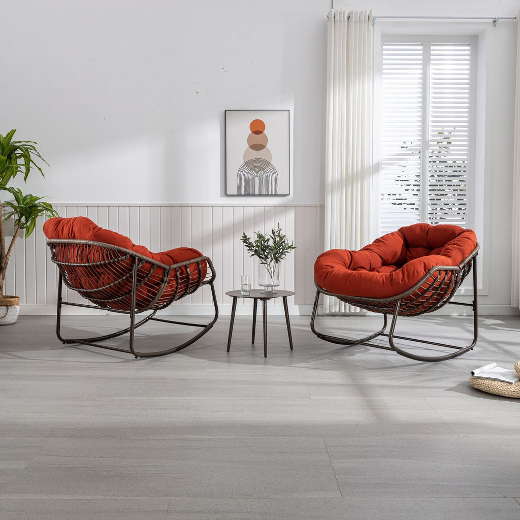 Outdoor Rattan Rocking Chair,Padded Cushion Rocker Recliner Chair Outdoor for Front Porch, Living Room, Patio, Garden, Orange