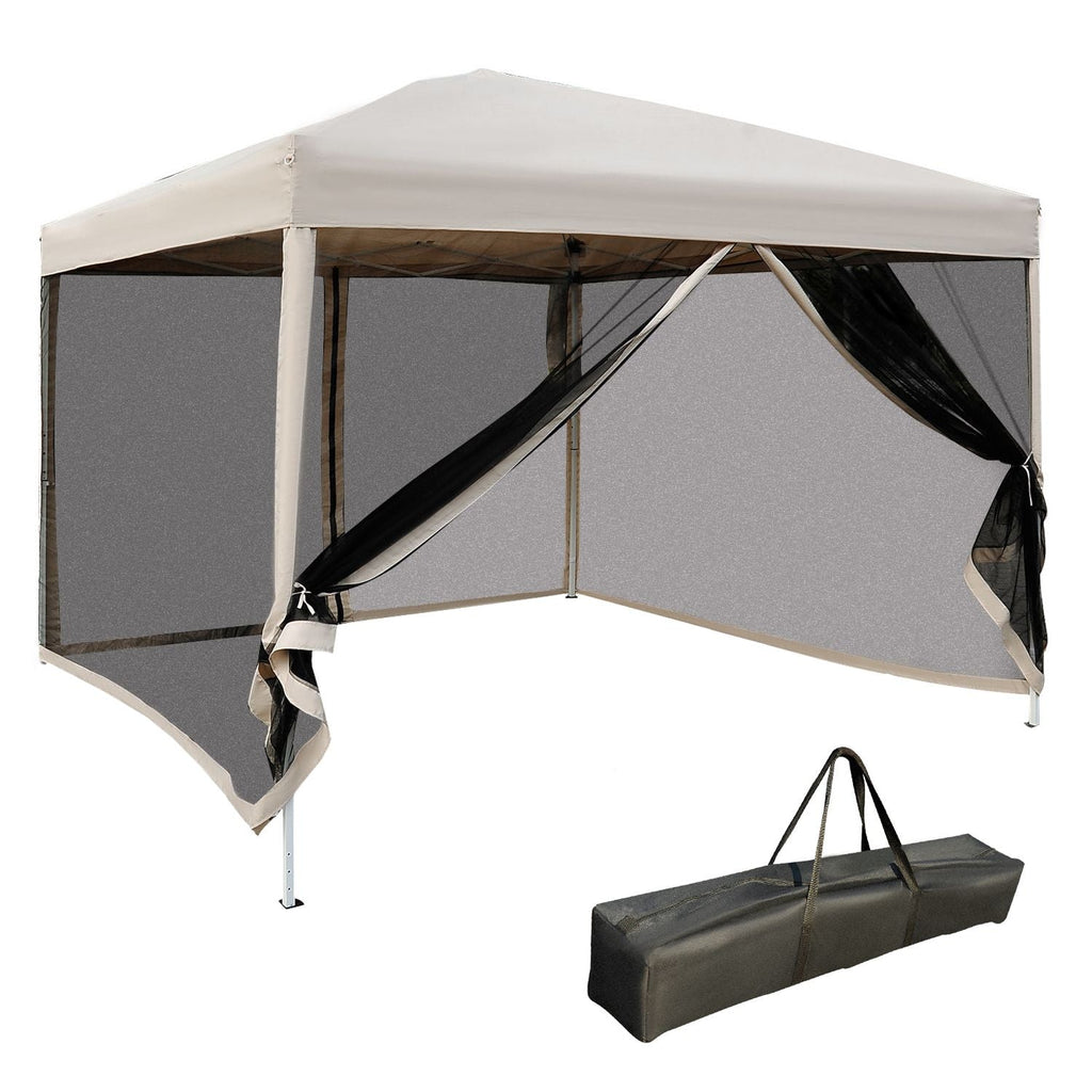 Outsunny 10x10 Pop Up Canopy Tent, Mesh Sidewalls, Adjustable Height, Carry Bag Included - Garden Patio Shade, Easy Setup