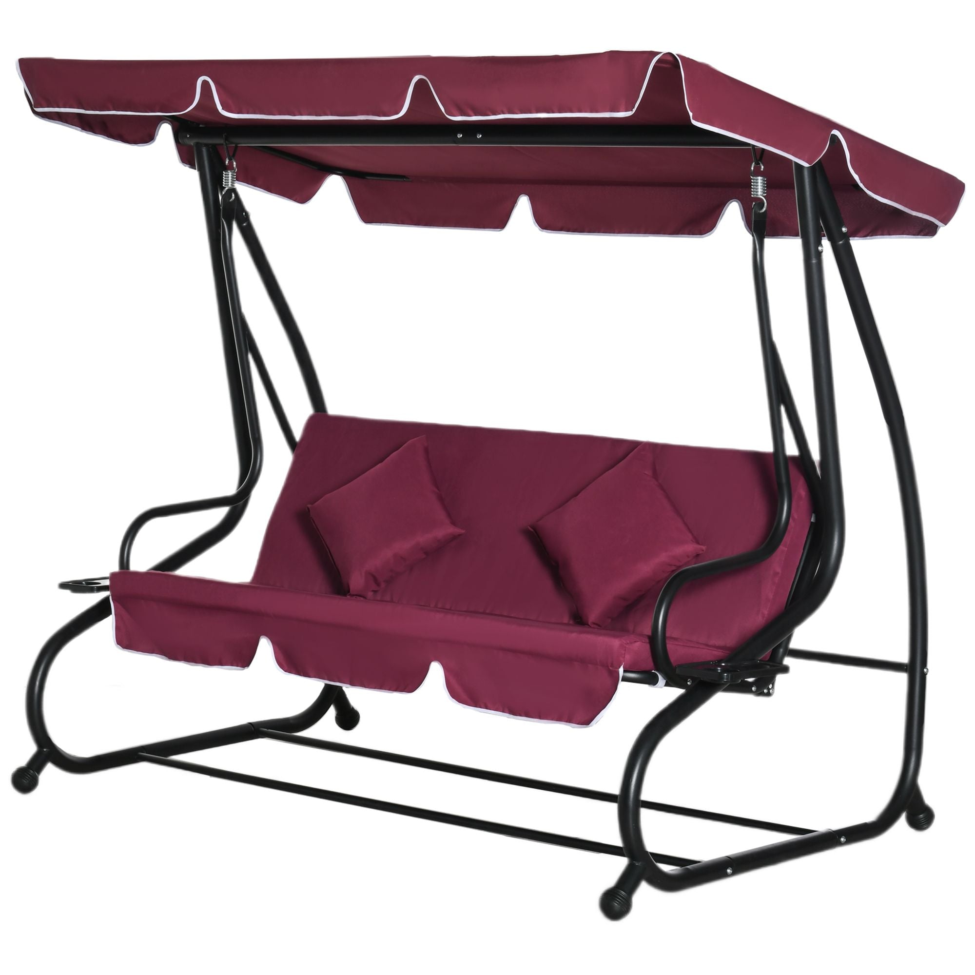 Outsunny 3-Seater Swing Bench with Stand Red Cushioned Outdoor Porch Swing Comfortable Canopy Included
