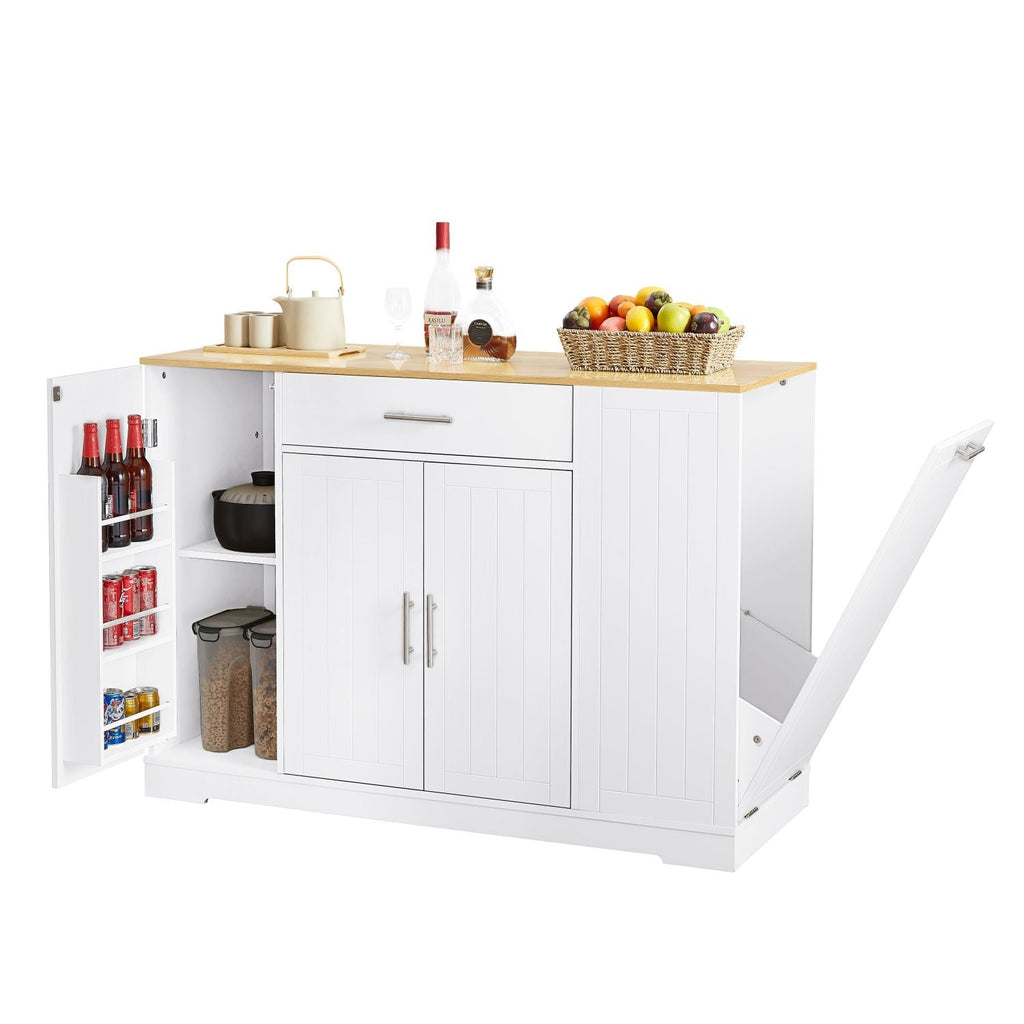 53'' Kitchen Storage Islands with Drawers and Trash Can Storage for Kitchen & Dining. Modern Farmhouse Design, White, 53.2"W x 20.9"D x 38.0"H.