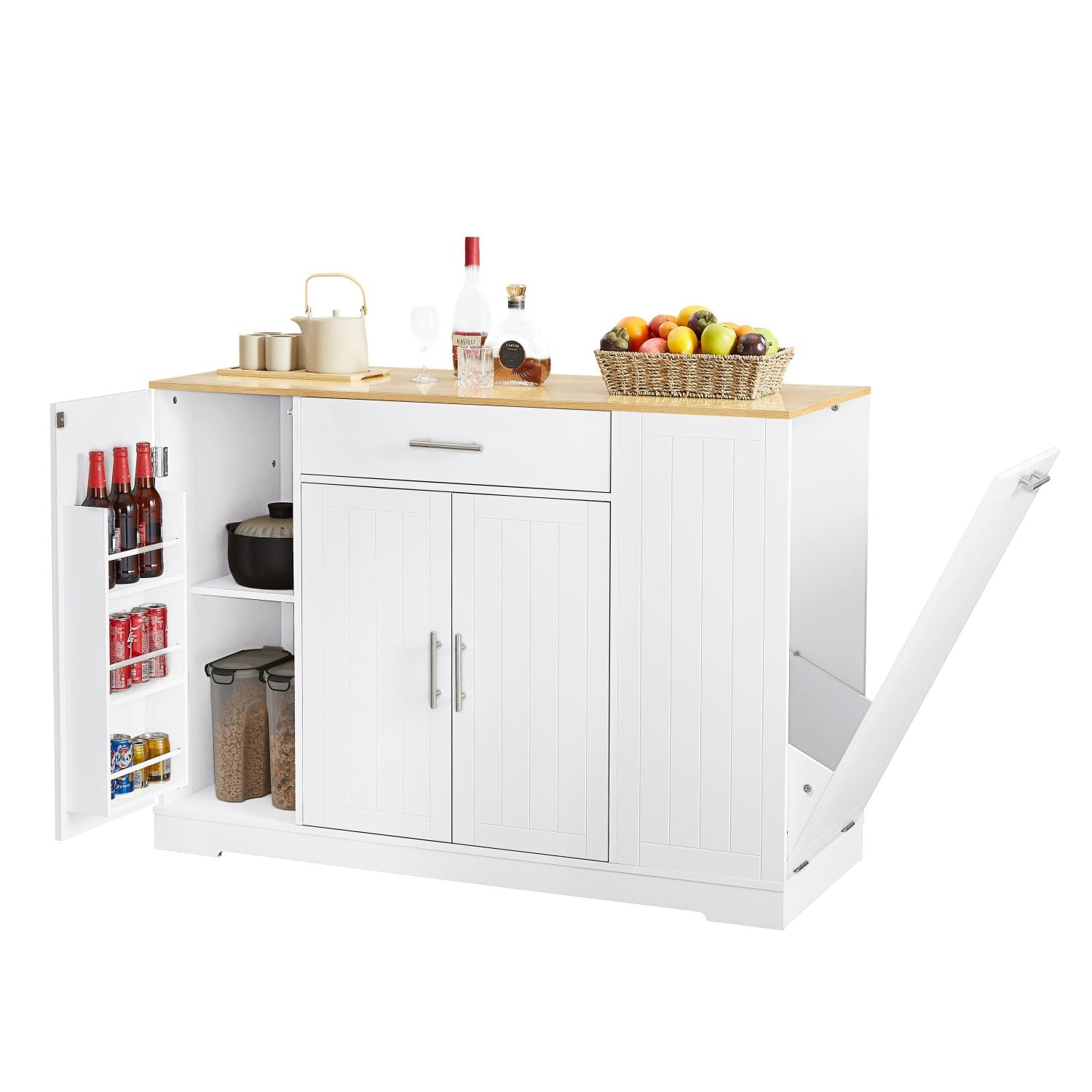 53'' Kitchen Storage Islands with Drawers and Trash Can Storage for Kitchen & Dining. Modern Farmhouse Design, White, 53.2"W x 20.9"D x 38.0"H.