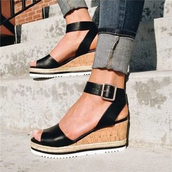 Retro Womens Fashion Open Toe Ankle Platform Wedges Shoes Ladies Roman Sandals Buty Damskie Wedges Shoes Mujer 2022 erf45