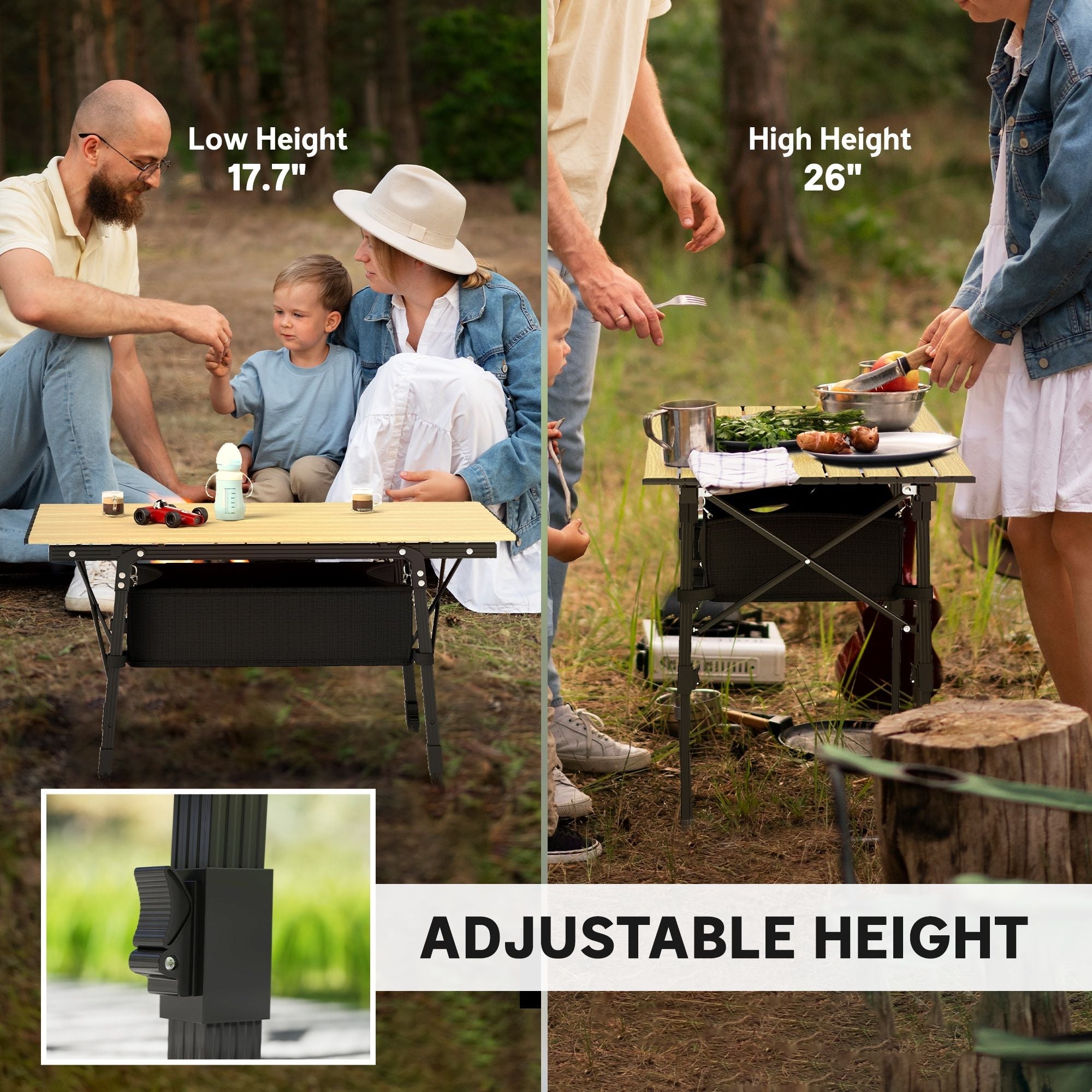3ft Aluminum Small Folding Table, Portable Camping Table with Storage Bag, Carry Bag for Outdoor Picnic BBQ, Brown