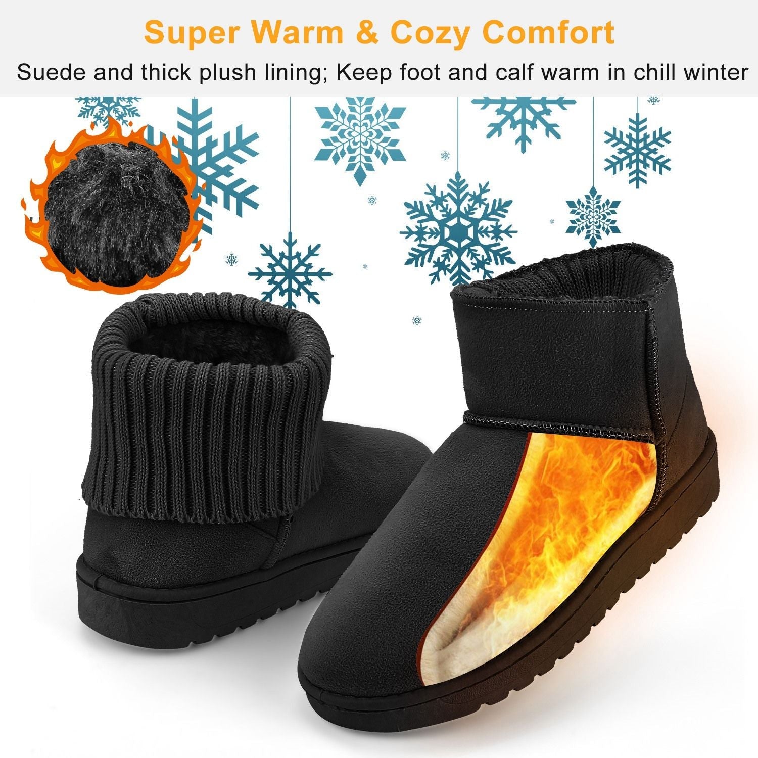 Women Lady Snow Boots Suede Mid-Calf Boot Shoe Short Plush Warm Lining Shoes w/ Anti-slip Rubber Base Knitting Design