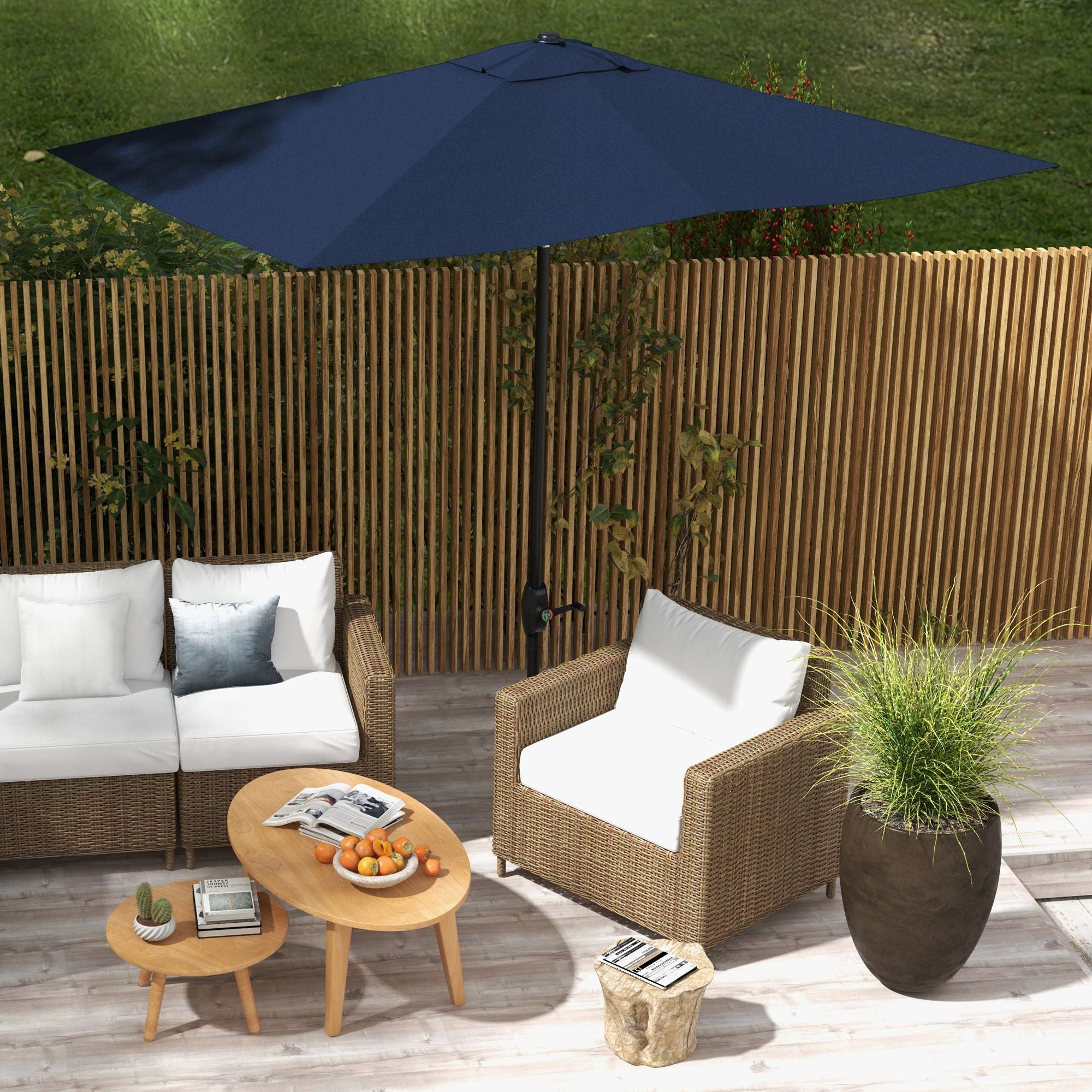 Outsunny 6.6x10ft Rectangular Umbrella: Blue Patio Shade with Crank & Tilt