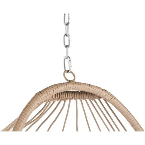 Outdoor Garden Egg-Shaped Wicker Hanging Chair, Wood Frame with Khaki Cushion, Patio Swing Chair for Porch, Balcony, Backyard, Indoor/Outdoor Use, Comfortable and Stylish Lounger Seat