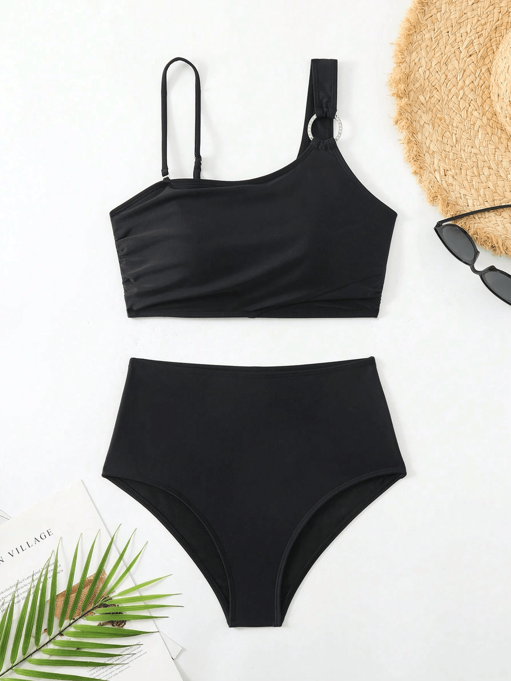 Women's minimalist asymmetrical split style quick drying bikini swimsuit