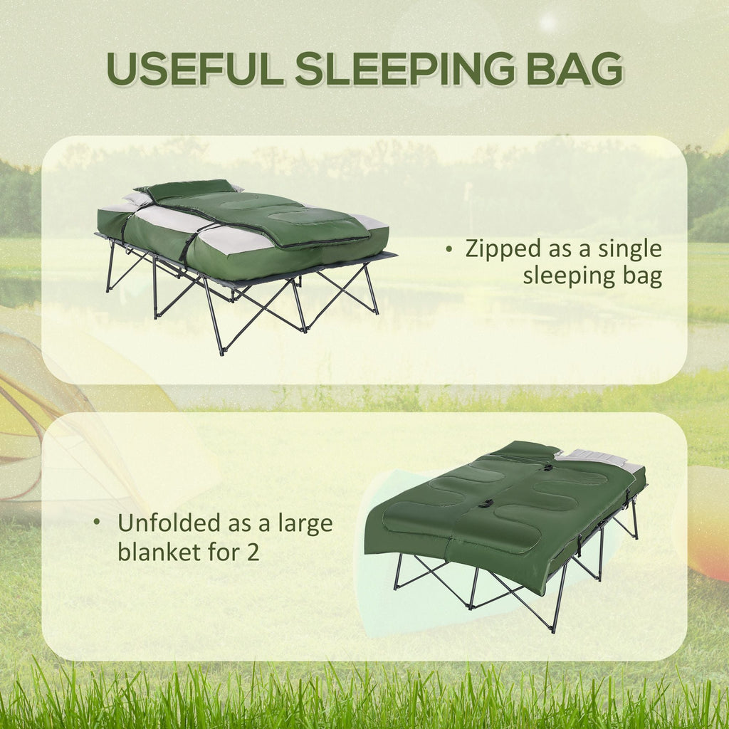 Compact Portable Camping Bed 2-Person Collapsible Cot with Sleeping Bag Air Mattress Pillows for Fishing Hiking