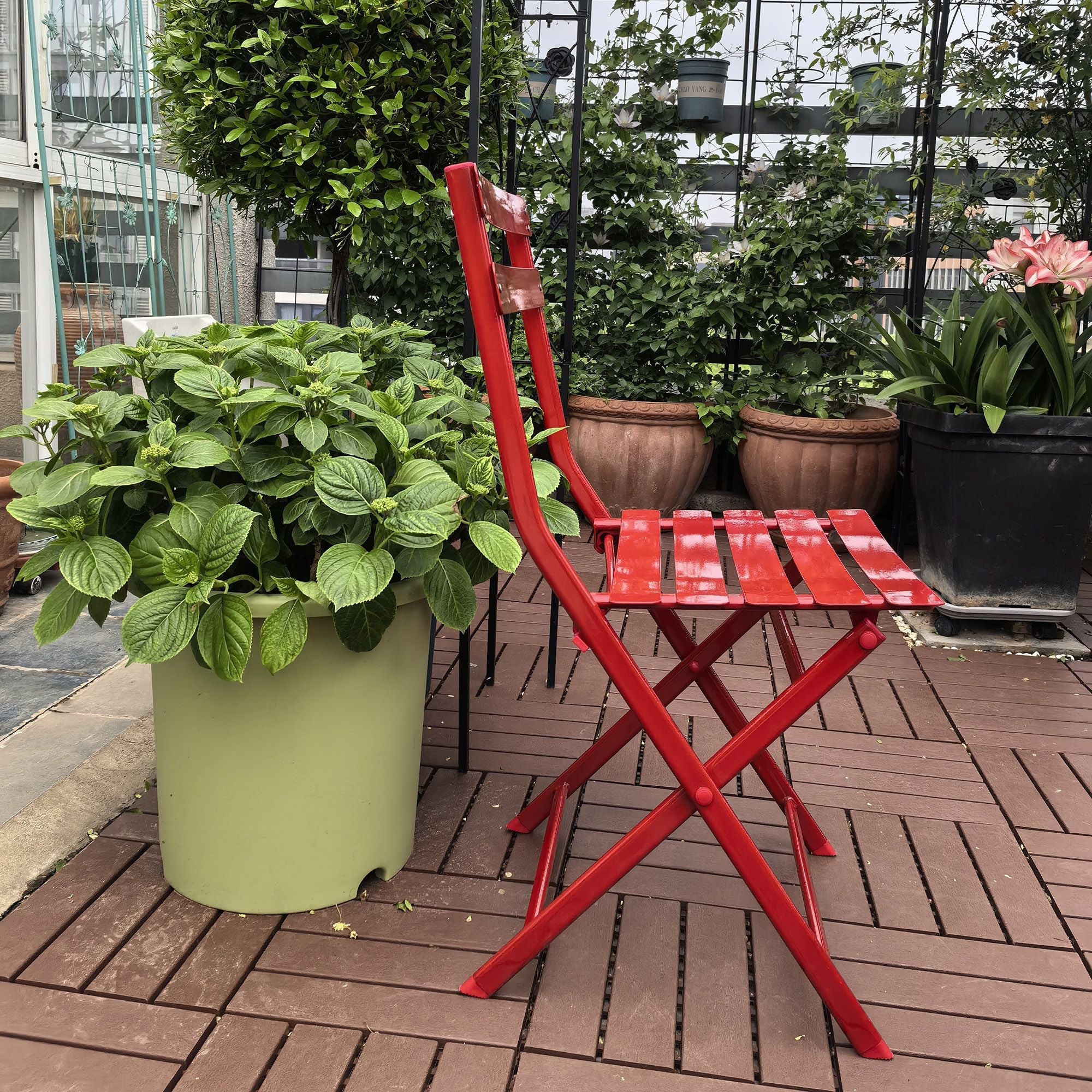 3 Piece Patio Bistro Set of Foldable Square Table and Chairs