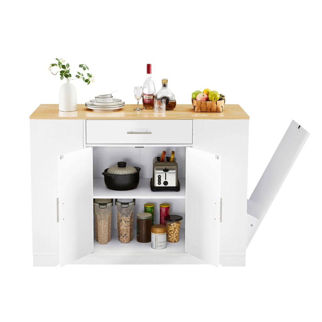 53'' Kitchen Storage Islands with Drawers and Trash Can Storage for Kitchen & Dining. Modern Farmhouse Design, White, 53.2"W x 20.9"D x 38.0"H.