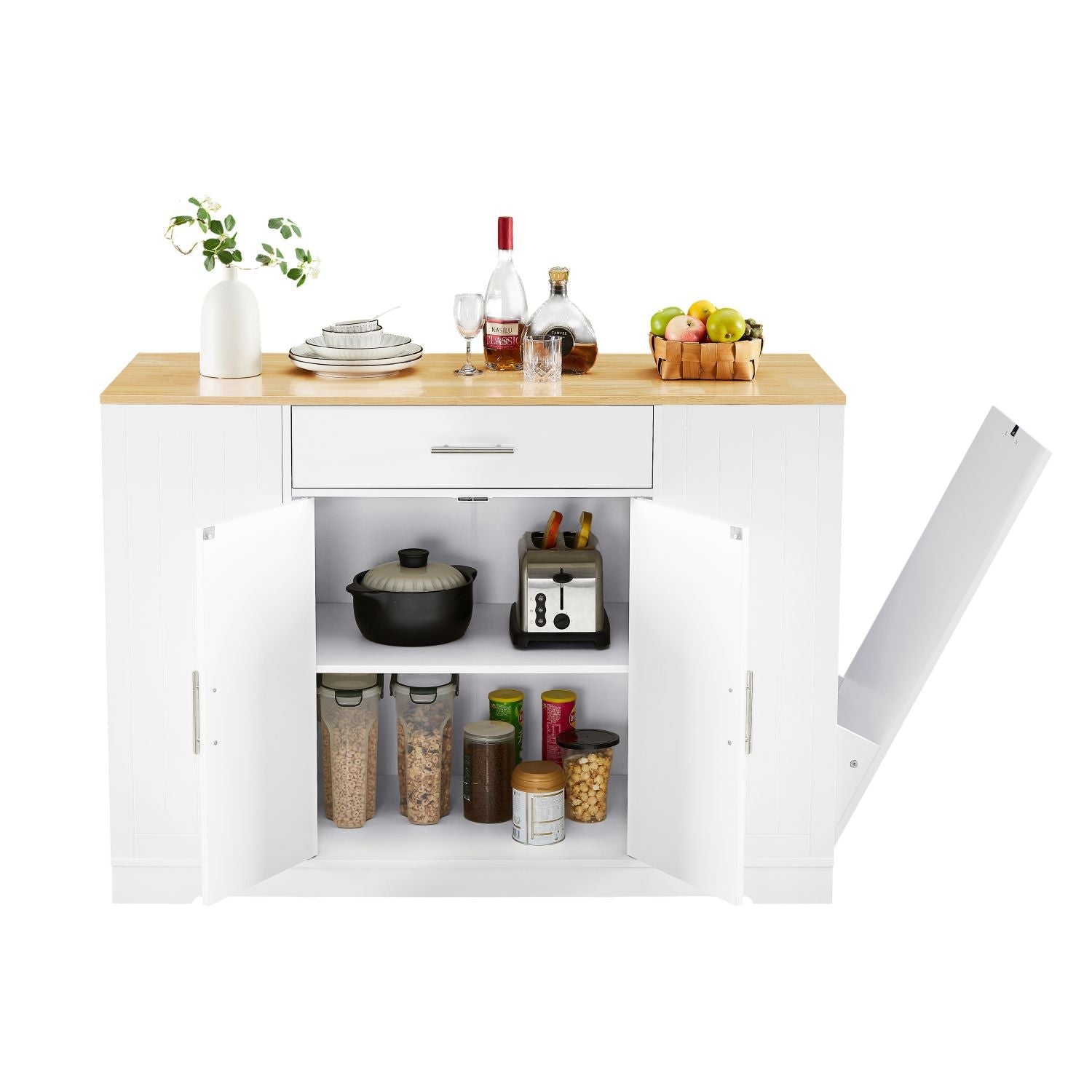 53'' Kitchen Storage Islands with Drawers and Trash Can Storage for Kitchen & Dining. Modern Farmhouse Design, White, 53.2"W x 20.9"D x 38.0"H.