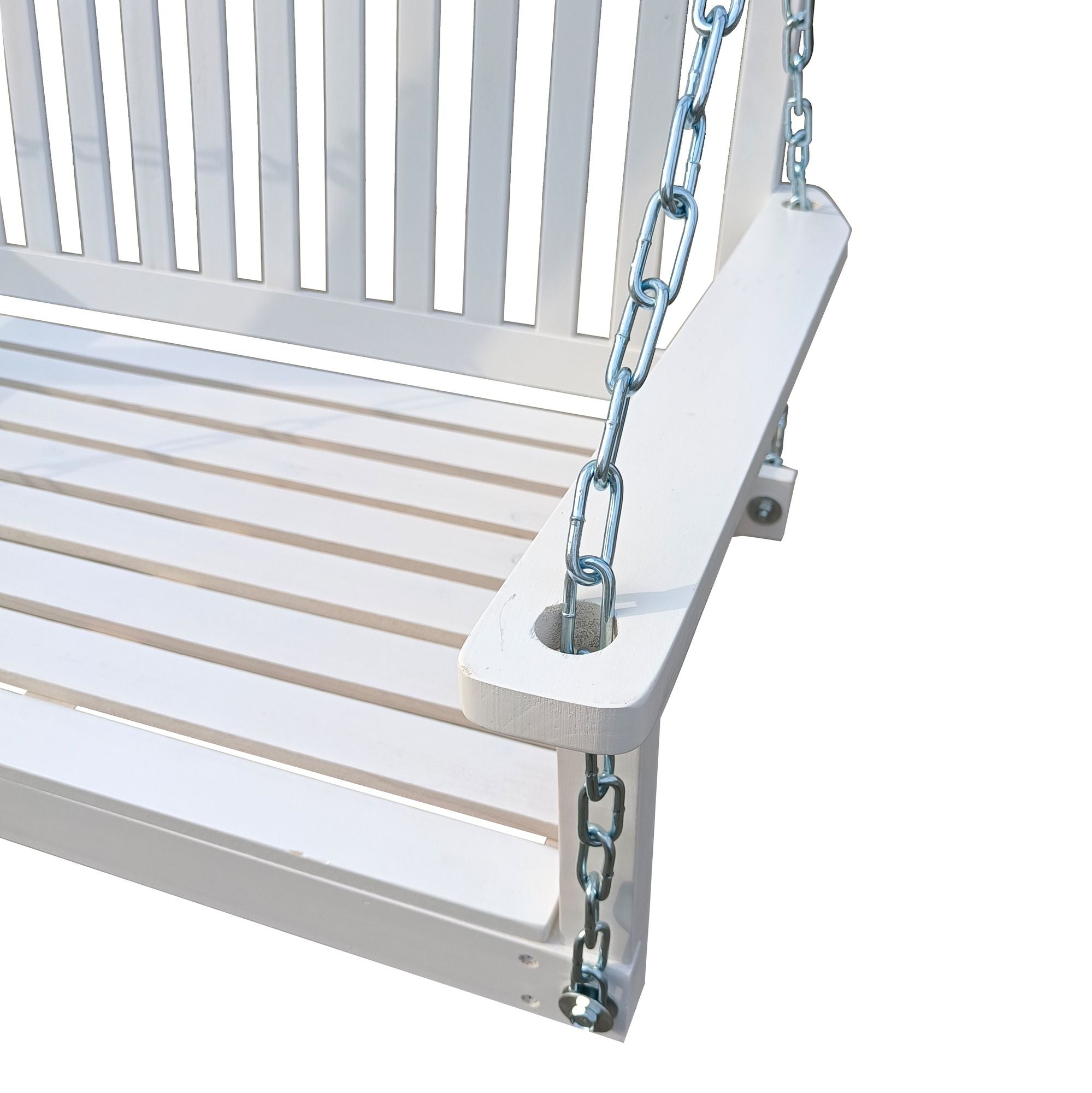 Front Porch Swing with Armrests;  Wood Bench Swing with Hanging Chains; for Outdoor Patio ; Garden Yard;  porch;  backyard;  or sunroom; Easy to Assemble; white