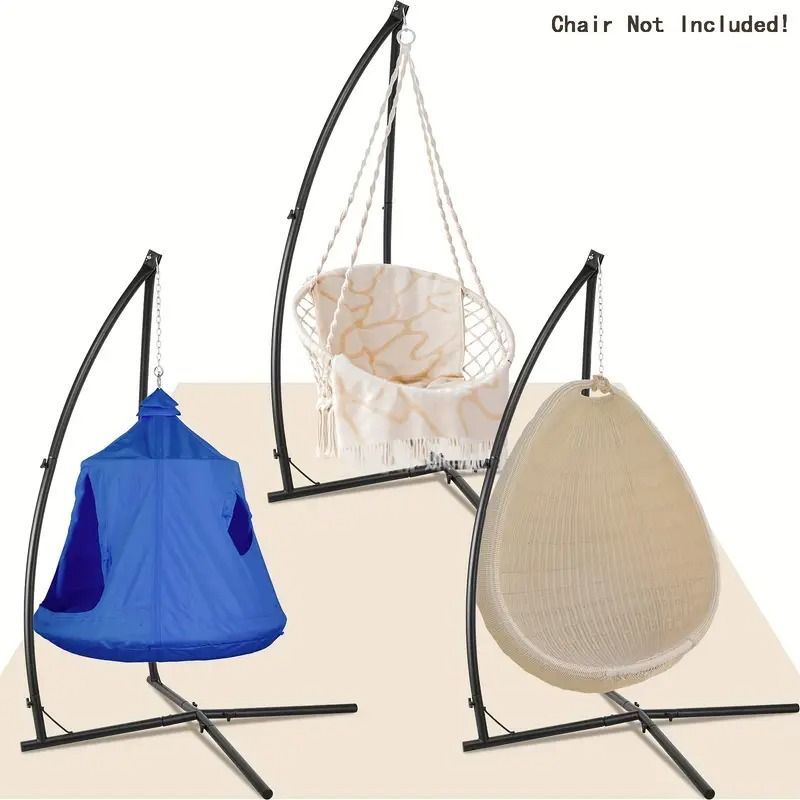 Heavy Duty Hammock Chair Stand C Shaped Solid Steel Hanging Chair Frame with Spring Hook and Buckle Indoor Outdoor Patio Deck Treehouse Porch Lounger Support Structure 330 lbs Capacity